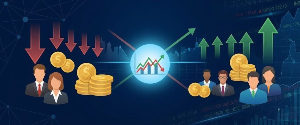 Infografía que explica la formación del precio de una acción mediante la interacción entre oferta de vendedores y demanda de compradores en la bolsa de valores.