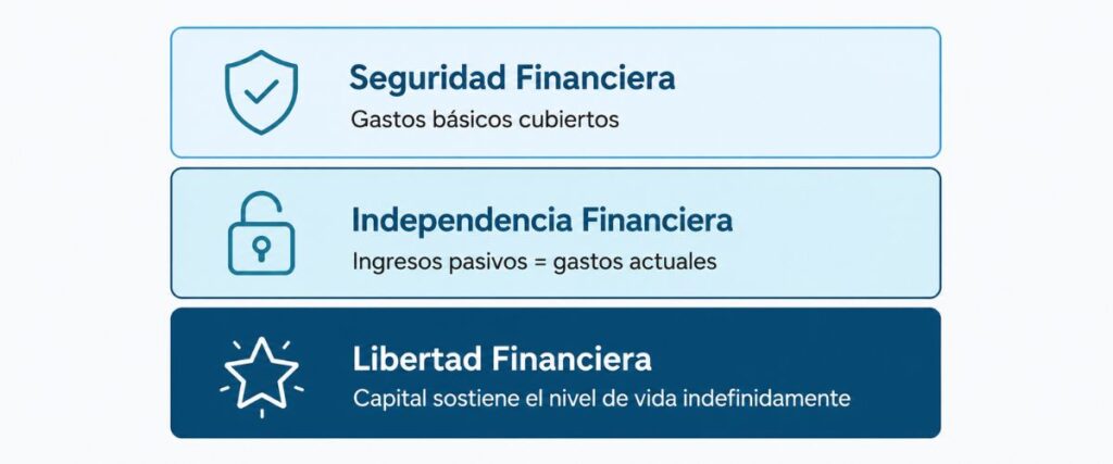 los tres niveles de la libertad financiera — seguridad independencia y libertad con sus diferencias clave