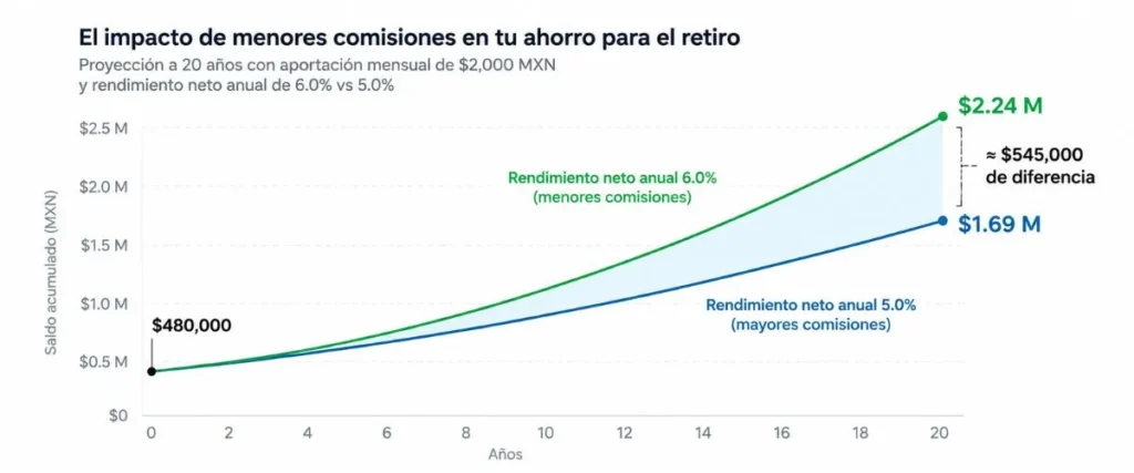 mejores afores diferencia de rendimiento acumulada en veinte años
