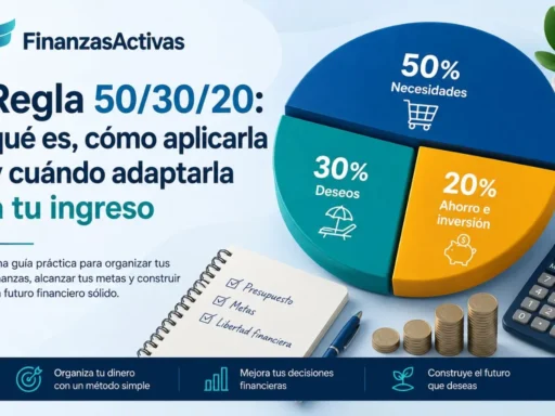 Gráfico de la regla 50/30/20 que muestra cómo distribuir los ingresos entre necesidades, deseos y ahorro para mejorar las finanzas personales.