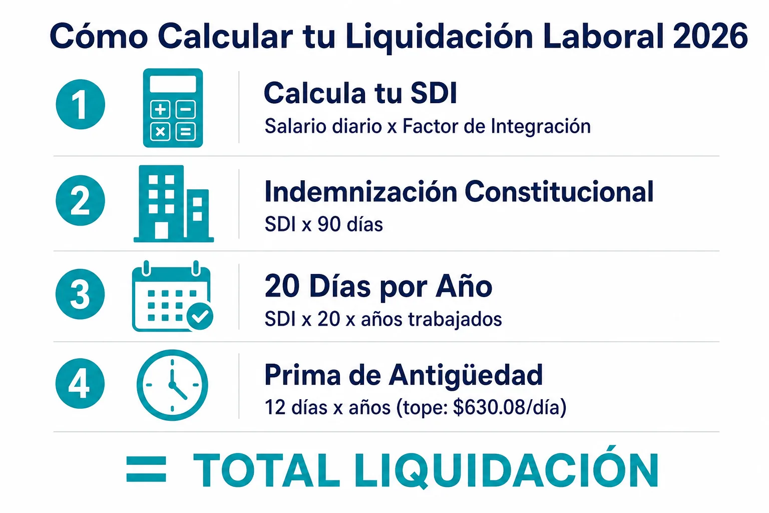 Fórmula paso a paso para calcular la liquidación laboral por despido injustificado en México 2026