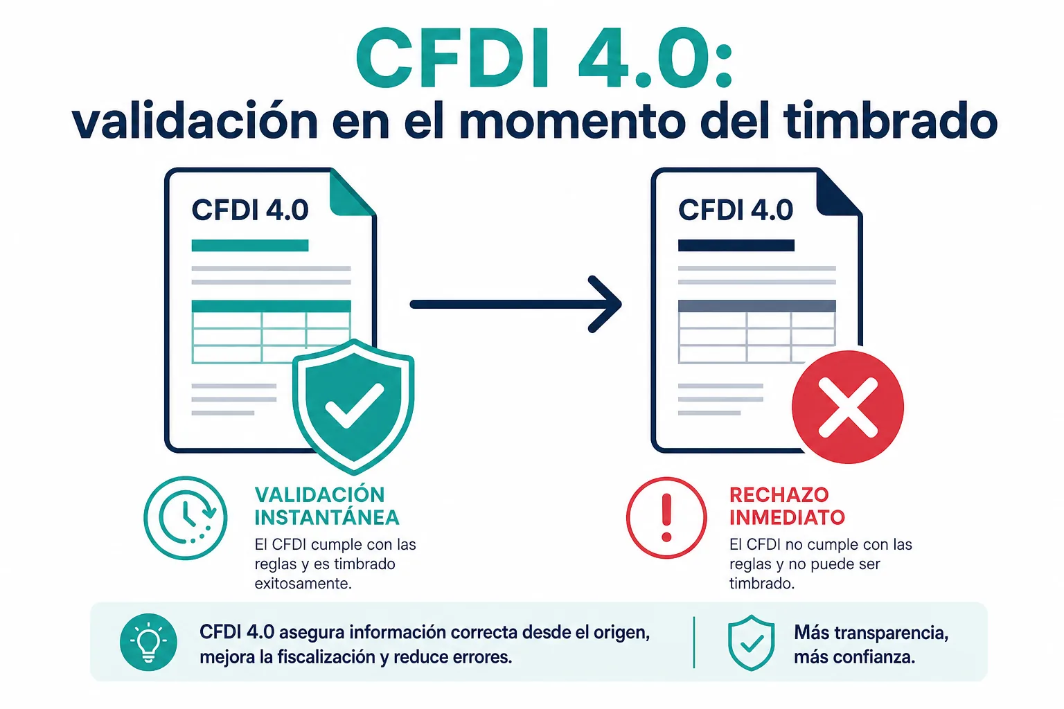 Infografía de cómo el CFDI 4.0 valida los datos al momento del timbrado
