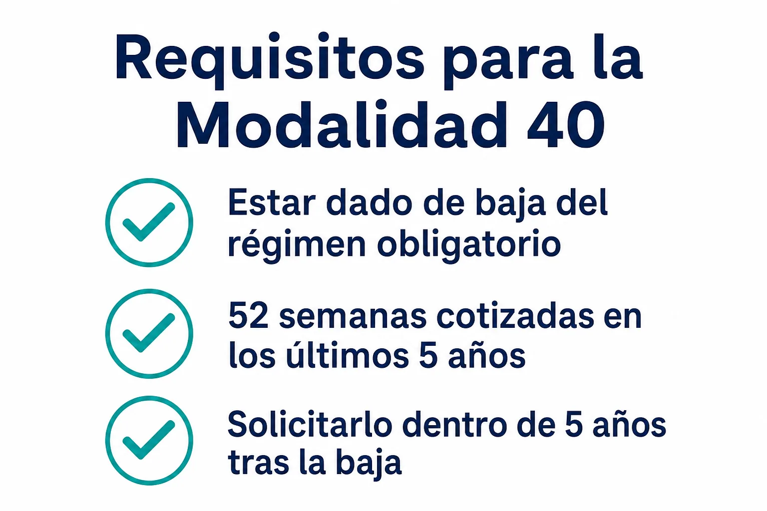 Infografía de los requisitos para inscribirte a la Modalidad 40 del IMSS en 2026