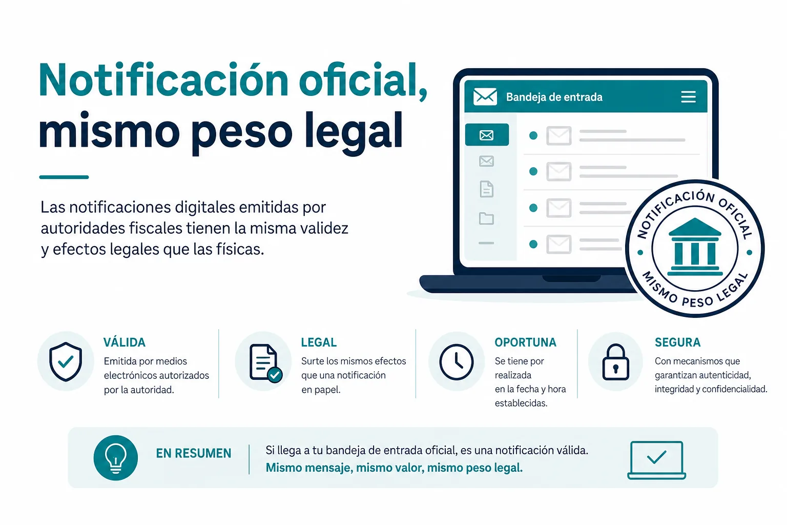 Infografía de la validez legal de las notificaciones en el buzón tributario del SAT