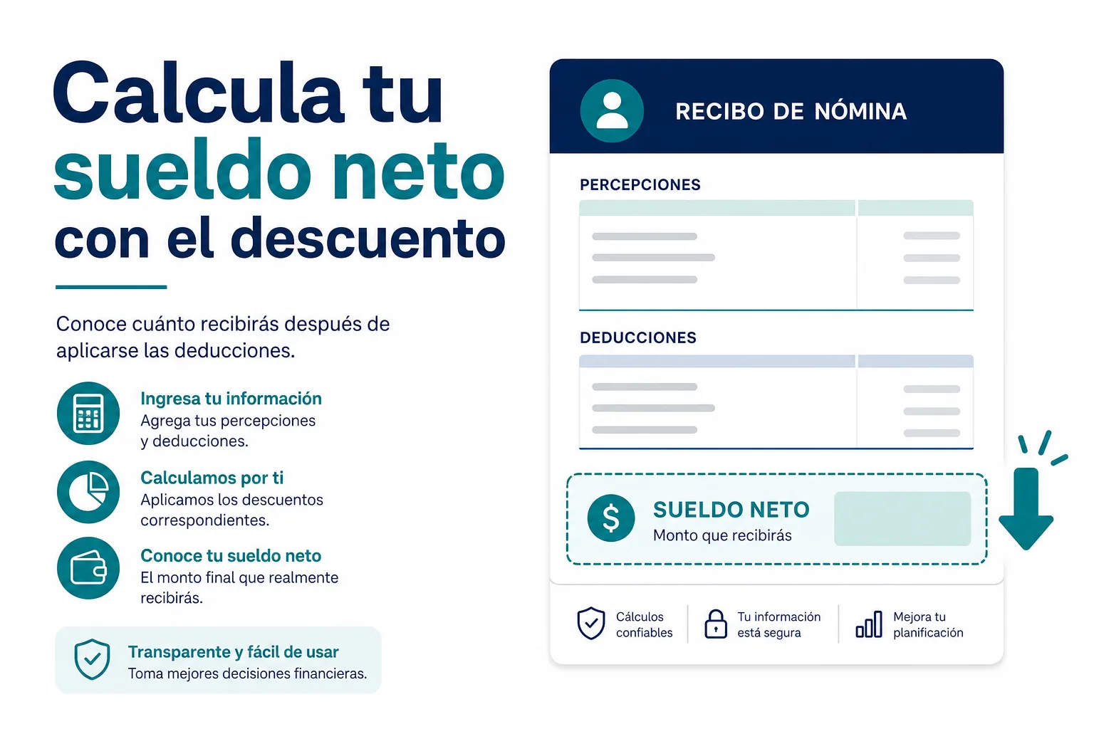Infografía de cómo calcular el impacto del descuento del FONACOT en el sueldo neto