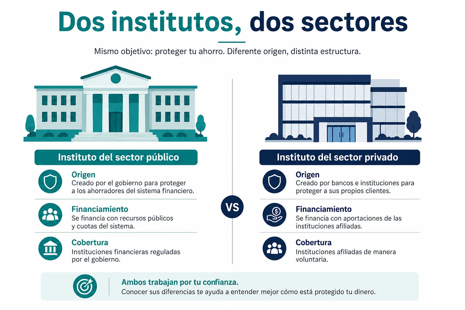 Infografía comparativa de a quién atiende el ISSSTE frente al IMSS