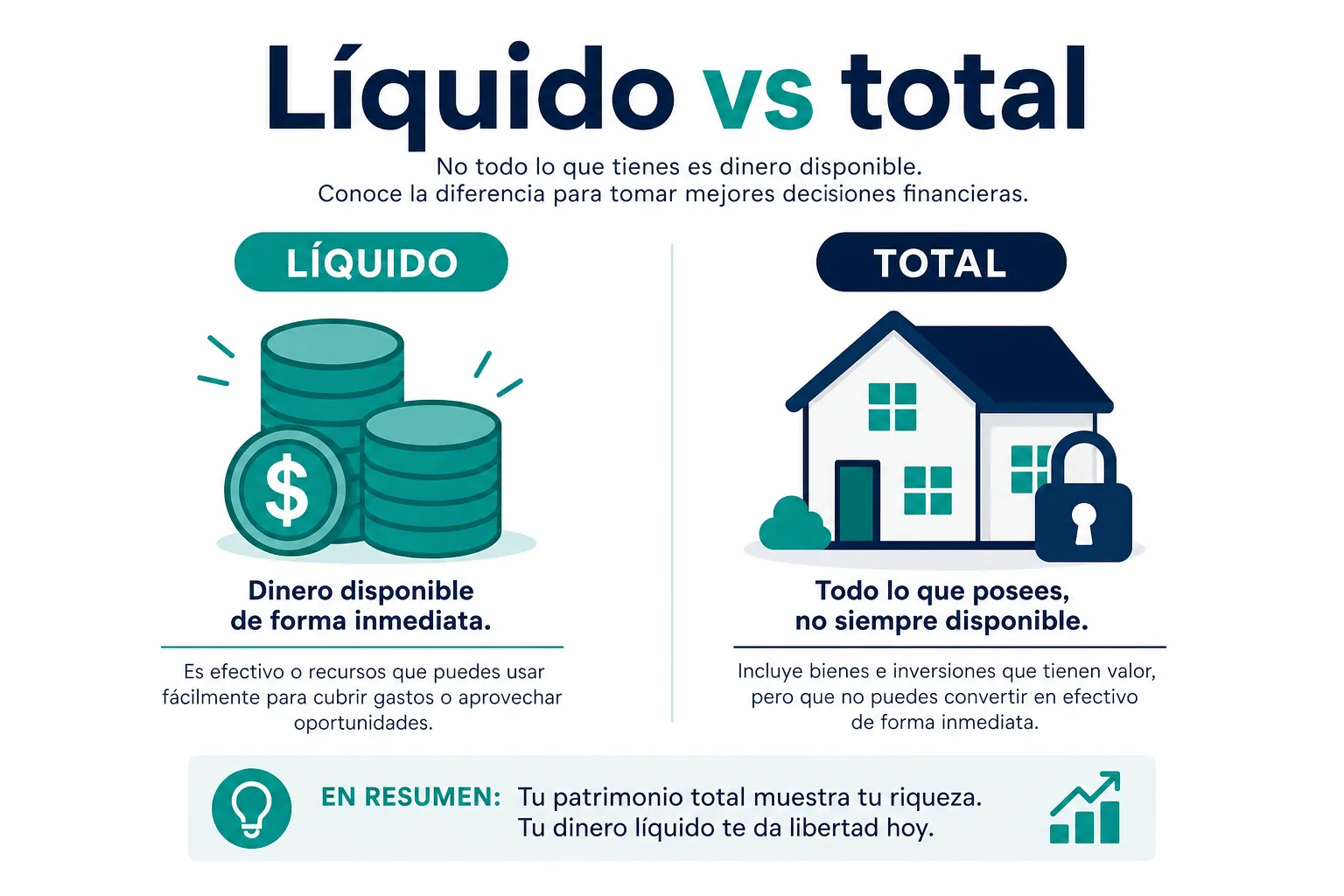 Infografía de la diferencia entre patrimonio líquido y patrimonio total