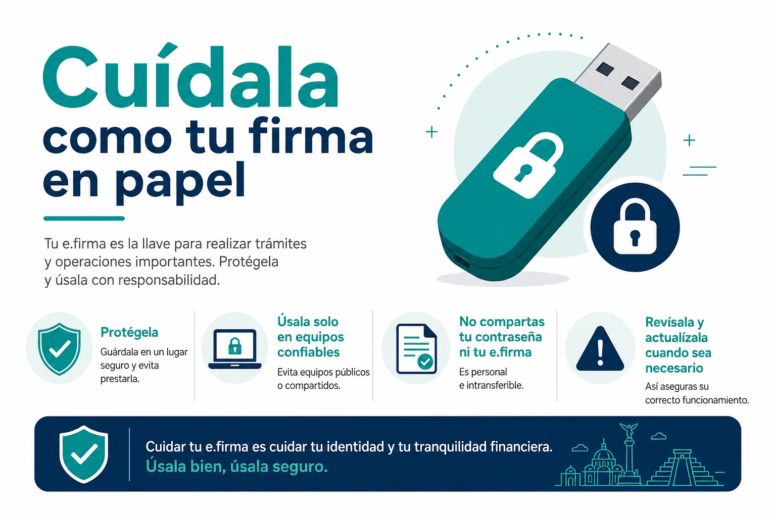 Infografía de cómo proteger los archivos de la e.firma del SAT