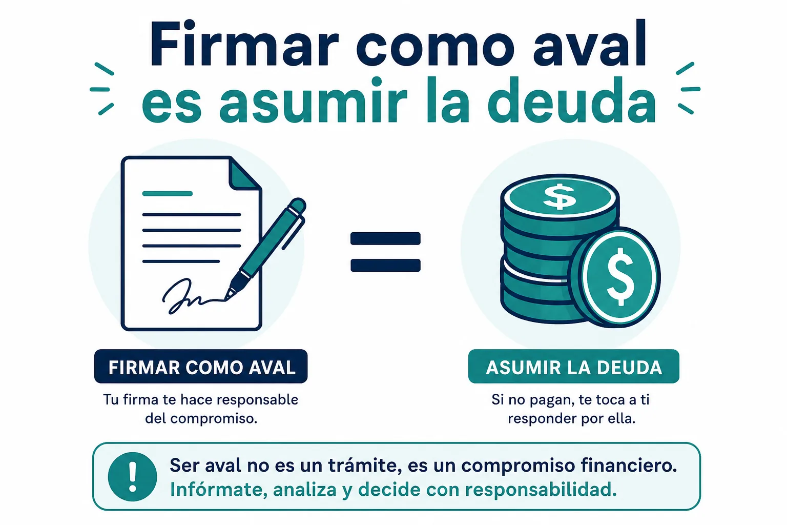 Infografía de qué significa firmar como aval de un crédito o contrato